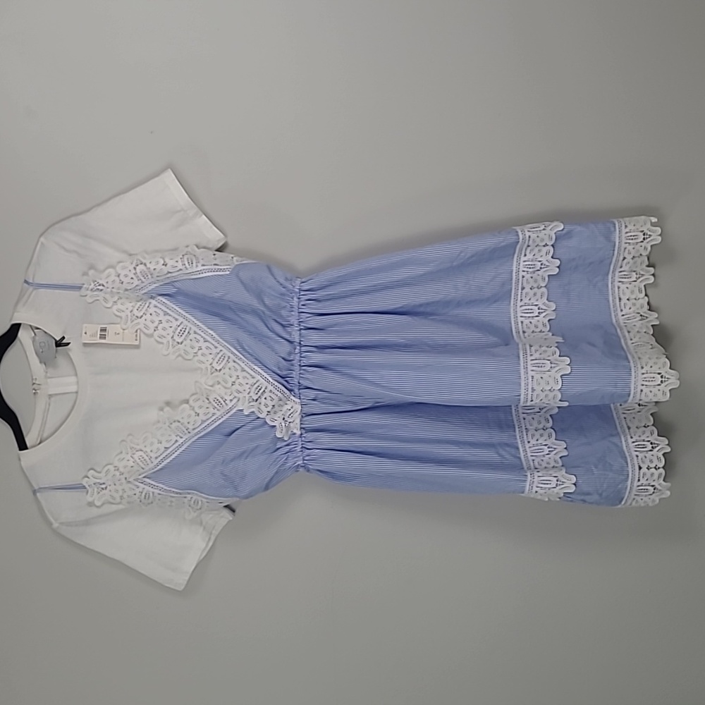 Anthropologie Blue and White Lace Trim Dress